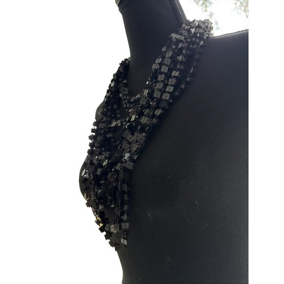 Chicos Black Sequin 16" Long Layered Stacked Statement Necklace NEW - Picture 7 of 13